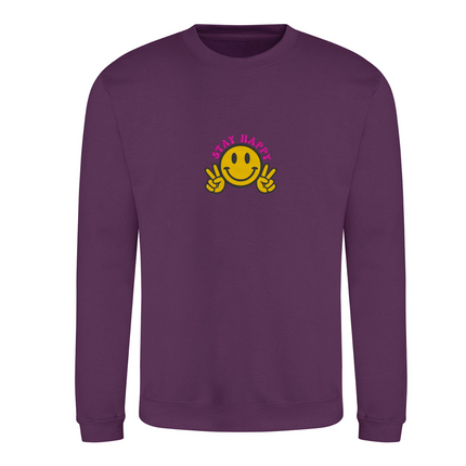 Smiley Face Stay Happy Embroidery Detail Sweatshirt | Hoodie