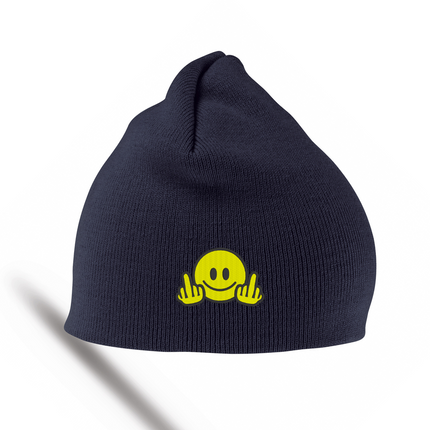 Smiley Face Mid Finger Embroidery Details Beanie