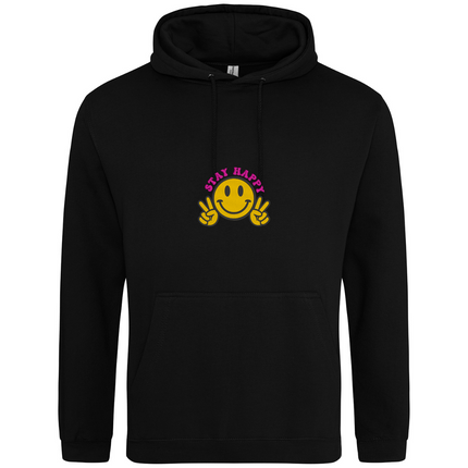 Smiley Face Stay Happy Embroidery Detail Sweatshirt | Hoodie