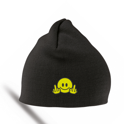 Smiley Face Mid Finger Embroidery Details Beanie