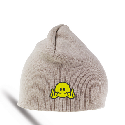 Smiley Face Mid Finger Embroidery Details Beanie