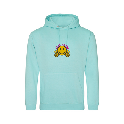 Smiley Face Stay Happy Embroidery Detail Sweatshirt | Hoodie