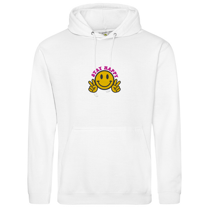 Smiley Face Stay Happy Embroidery Detail Sweatshirt | Hoodie