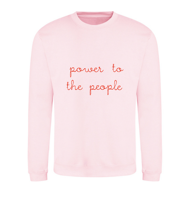 Power to the people embroidered sweater