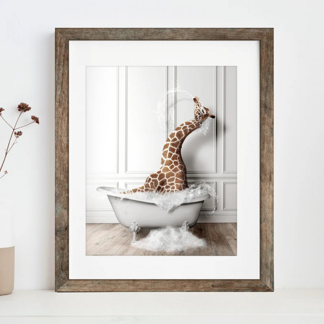 Adorable giraffe in Tub Wall Art