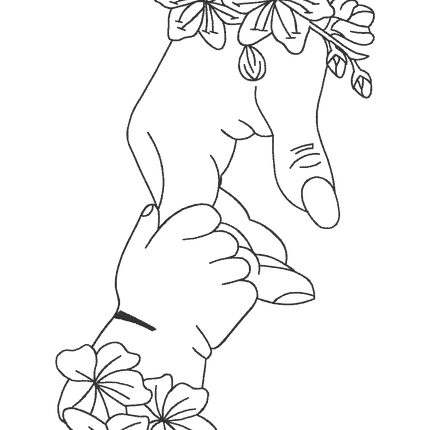 Mom & Baby Hand with Floral Detail Line Art Embroidery