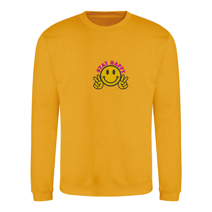 Smiley Face Stay Happy Embroidery Detail Sweatshirt | Hoodie