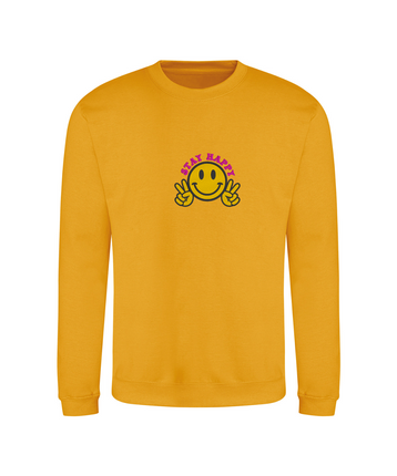 Smiley Face Stay Happy Embroidery Detail Sweatshirt | Hoodie