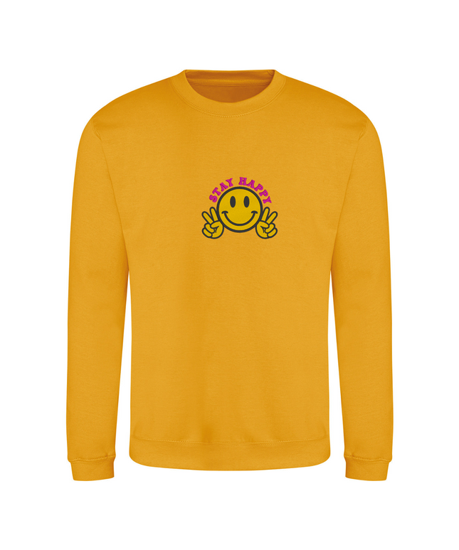 Smily Face Stay Happy Embroidered Detail Sweatshirt | Hoodie Kids