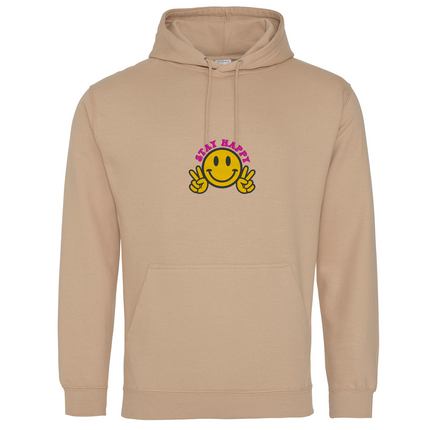 Smiley Face Stay Happy Embroidery Detail Sweatshirt | Hoodie