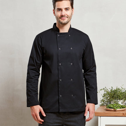 Studded front long sleeve chef's jacket