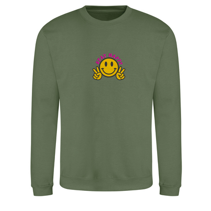 Smiley Face Stay Happy Embroidery Detail Sweatshirt | Hoodie